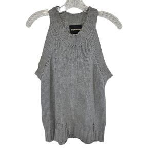Monrow Womens Grey Knit Sweater Sleeveless Halter Sweater Distressed Tank Large